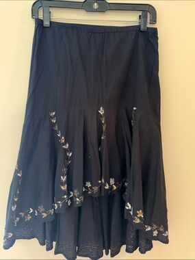 Japanese designer! Women's Black High-Low Embroidered Tiered Skirt